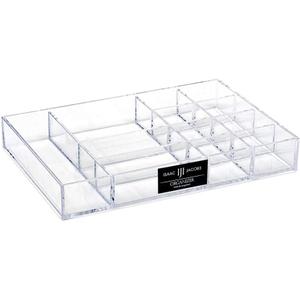 Isaac Jacobs 12-Compartment Clear Acrylic Drawer Organizer (9.4" L x 6.4" W x 1.3" H), Multi-Sectional Tray & Storage Solution for Makeup, School & Office Supplies, Bathroom, Kitchen