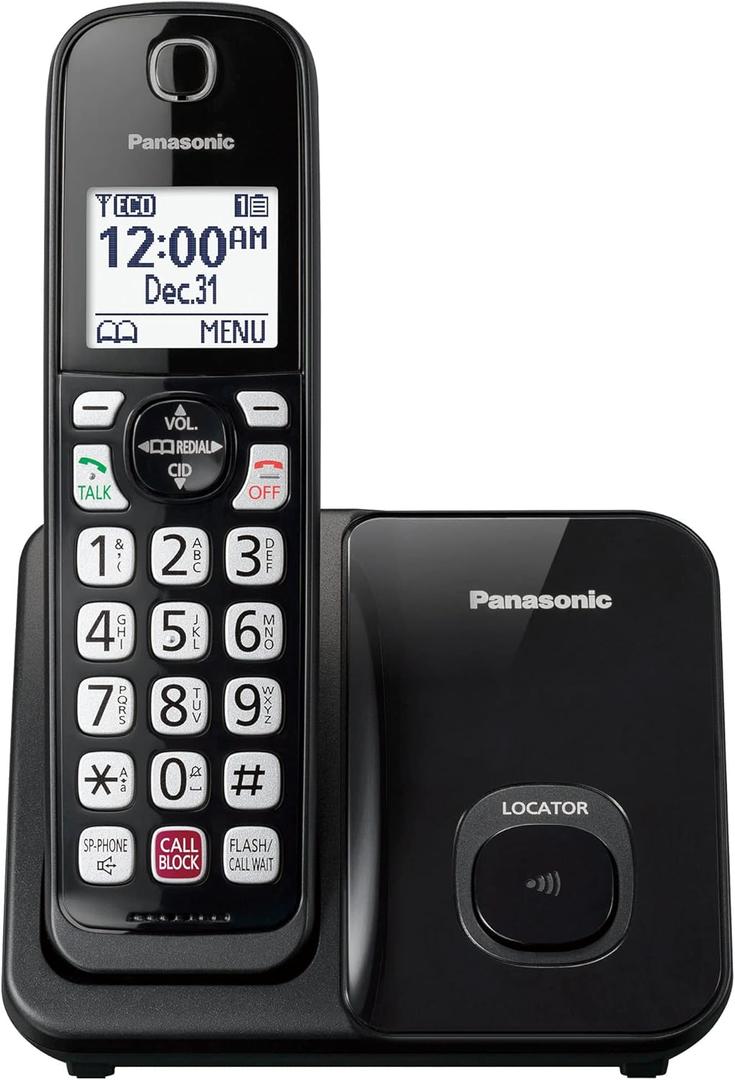 Panasonic Cordless Phone with Advanced Call Block, Bilingual Caller ID and Easy to Read Large High-Contrast Display, Expandable System with 1 Handset - KX-TGD810B (Black)