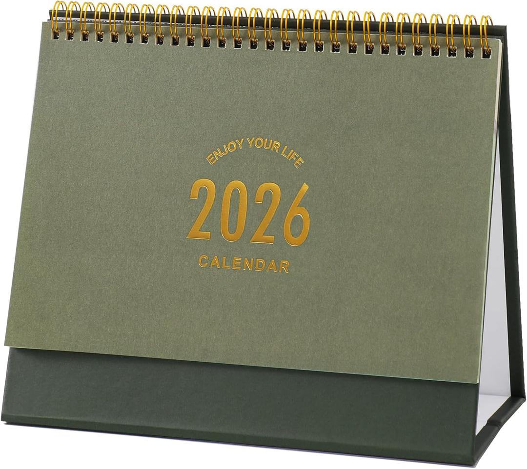 Large Desk Calendar 2026, 9.9"  8.7" Standing Flip Desktop Calendar from Now to December 2026 - Metal Ring Twin-Wire Binding Monthly Desk Calendar for Home Office School (L-Green)