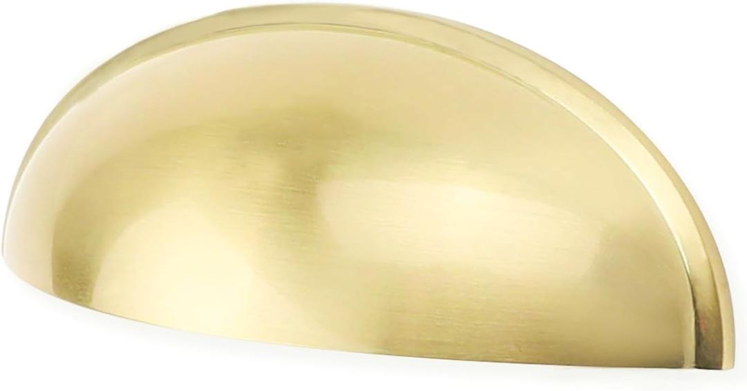 Goldenwarm 10 Pack Light Brass Bin Cup Pulls Light Brushed Gold Cabinet Pulls - LS0313BB76 Gold Cup Drawer Pulls Dresser Pulls Kitchen Furniture Hardware Closet Door Pulls, 3in Hole Centers