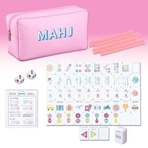 Soulchen Mini American Mahjong Tile Set Include 160 0.8 Inch Mahjong Tiles 2 Dice 4 Wooden Rulers 1 Accessory Bag 4 Beginner Rule Cards(Stylish)