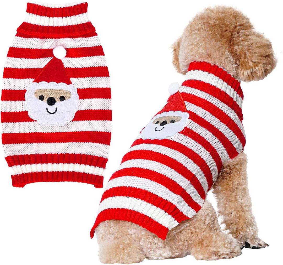 Dog Christmas Sweater Striped Santa Claus Sweaters Clothes Warm Holiday Outfit Soft Christmas Pet Clothes for Small Puppy Dogs Cats Bulldog Kitten Chihuahua Bomei