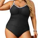 Aqua Eve Plus Size Swimsuit for Women Tummy Control One Piece Bathing Suit Vintage Swimwear (Solid Black), Size: 18W