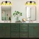 Generies Green Glass Vanity Light, Vintage 3-Light Bathroom Vanity Light Fixture Over Mirror, Art Deco Wall Sconce Lighting for Bathroom, Bedroom, Hallway, Matte Black