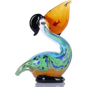 Pelican Figurine, Hand Blown Glass Pelican Figurine Coastal Bird Animal Statue Sculpture for Beach Nautical Home Decor, Art Glass Pelican Ornament for Shelf Tabletop, Gifts for Women