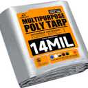 12'x16' Silver/Black Heavy Duty Waterproof Full Size Tarp, Durable Poly Tarpaulin with Grommets&Reinforced Edges, UV Resistant Tarp Cover for Vehicle/Pool Cover/Boat/Tent/Construction site