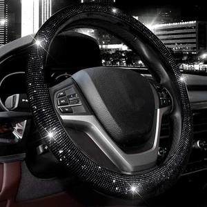 Valleycomfy Steering Wheel Cover for Women 15 1/2 inches-16 inches Bling Bling Crystal Diamond Sparkling for F150 F250 F350 Ram 4Runner Tacoma Tundra Range Rover (Black with Black Diamond)