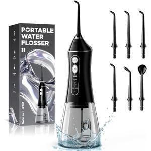 Cordless Water Flosser for Teeth Cleaning, Gums & Braces, 5 Cleaning Modes with DIY Mode, 6 Jet Tips, 320ml Water Tank, Rechargeable Oral Irrigator, IPX7 Waterproof for Home & Travel, Black