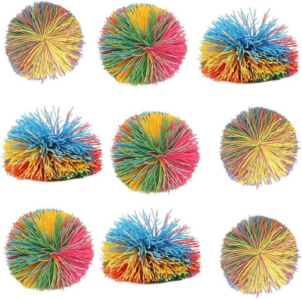 16 PCS Sensory Fidget Stringy Balls, Multicolor Soft Rubber Bouncy Stress Balls, Pull Stretch Elastic Ball Toy Rainbow Fidget Party Favors