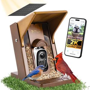 Smart Bird Feeder with Camera Solar Powered - Biomimetic Design, 2K Video, AI Identify Species & Instant Arrival Alerts, Weatherproof, Night Vision, App Sharing, Gift for Family & Bird Lovers