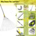 JARDINEER Adjustable Rakes for Leaves, Large Garden Leaf Rake for Lawns Grass with 7-23" Expandable Head, Yard Collapsible Rake for Camping (64 inches)