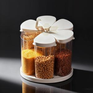 LivLab Mker 5-10 lbs Rice Dispenser - Rotating Cereal dispenser countertop for Pantry - Small Food Storage Containers with Lids, BPA-Free PET Grain Canister Sets 6 Grids, for Oats, Corn Flakes, flour