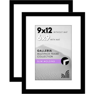 Americanflat 9x12 Picture Frame with Polished Plexiglass - Set of 2 - Use as 6x9 Frame with Mat or Display 9x12 Photo Without Mat - Galleria Collection - Picture Frames for Wall Display - Black