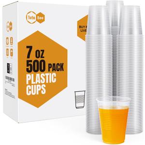 Turbo Bee 500 Pack 7oz Disposable Plastic Cups,Heat-Resistant & Food Safe Drinking Cups for Hot/Cold Beverages, Perfect for Schools, Offices, Events & Commercial Use