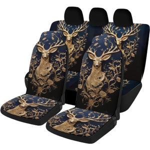 5 Pcs Premium Deer Car Seat Cover, Breathable & Washable Car Seat Covers Full Sets, Fashionable Printed Seat Covers for Cars Interior, Universal Fit for Most Cars, Sedan, Truck, SUV