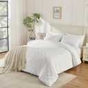 VACVELT 5PCS Boho Duvet Cover Queen Size, White Tufted Duvet Cover with Zipper & Ties, No Comforter, Shabby Chic Textured Bedding for Farmhouse Country, Breathable & Soft Microfiber