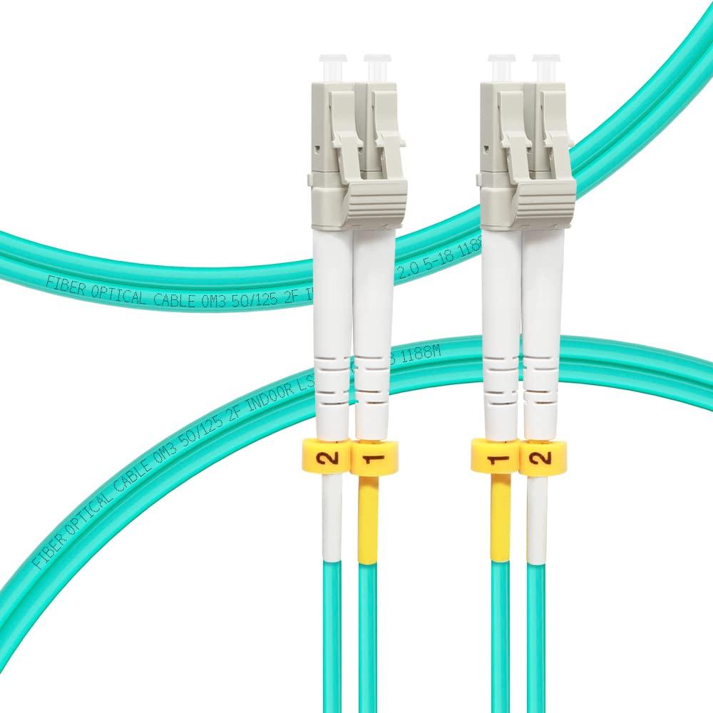 FLYPROFiber- LC to LC Fiber Patch Cable OM3 2M/7ft, Length Options: 0.2m-200m, 10GB/40GB Multimode Duplex 50/125um Fiber Optic Cable Cord LSZH-2Meter(7ft), 2pack