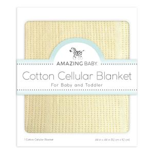 Amazing Baby Cellular Blanket, Premium Cotton, Ultra Soft, Breathable, Cozy Gift for Baby Boys and Girls, Favorite Toddler Blanket, 44 x 44 inches (112 x 112 cm), Soft Yellow