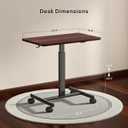 Mobile Small Standing Desk,Gas Spring Adjustable Height Rolling Portable Laptop Desk with Lockable Wheels, Computer Workstation for Home Office, Dark Walnut, With 4 locking wheels