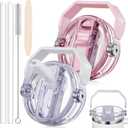 2 Pack Leakproof Portable Lid Replacement 30 oz Only for Stanley Quencher H2.0 Tumbler Cup Accessories, Detachable Flip Straw Lids, Heat-Resistant, Spill Proof Cover (White, Rose Quartz)