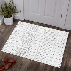 Lahome Moroccan Entryway Washable Rugs 2x3 Non-Slip Thin Kitchen Rug Throw Small Area Rugs for Bedroom Accent Print Distressed Bathroom Mat White Floor Indoor Doormat Carpet for Laundry Living Room
