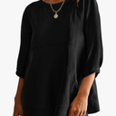 Tankaneo Womens 3/4 Sleeve Tunic Tops Casual Summer Peplum Flowy Oversized Babydoll Blouse Shirts Size S