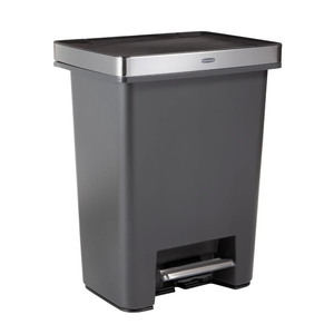 Rubbermaid Premier High-Capacity Step-On Trash Can, 19 Gallon, Single or Dual Stream Trash or Recycling, Charcoal, Stainless-Steel Rim, Lid Lock, Quiet Lid, for Home/Kitchen/Garage/Apartment/Office