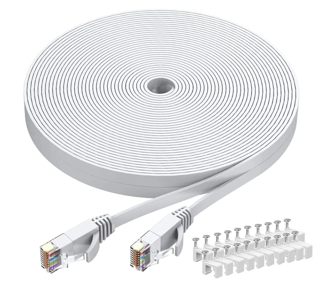 BUSOHE Cat6 Ethernet Cable 40 FT White, Cat-6 Flat RJ45 Computer Internet LAN Network Ethernet Patch Cable Cord - 40 Feet