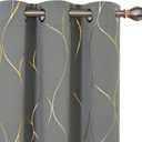 Deconovo Gold Wave Print Blackout Curtains for Bedroom, Thermal Insulated Curtains for Living Room, Room Darkening Drapes (Light Grey/Wave, 42x54 Inch, 2 Panels)
