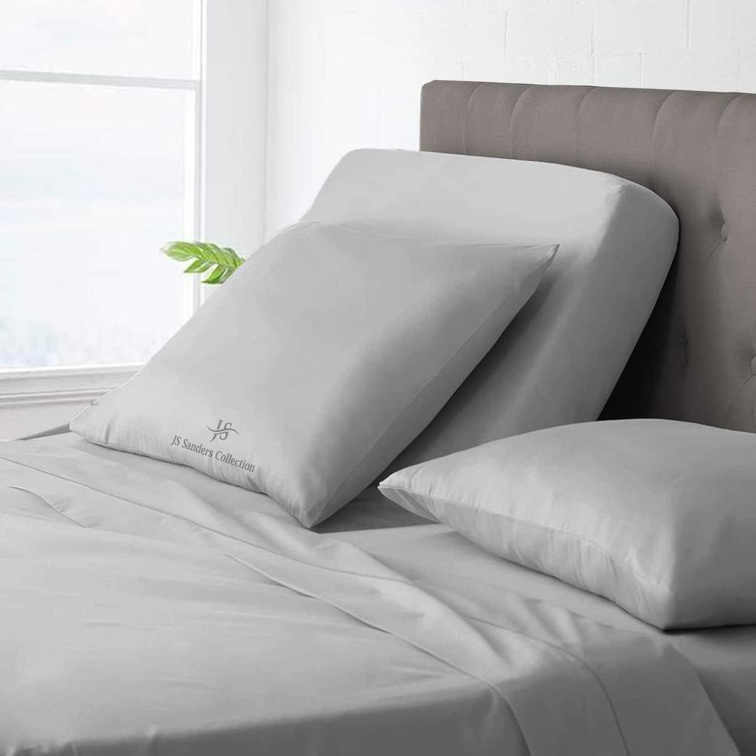 JS Sanders Collection Flex Top Cal King Sheet Set  34" Split Head  100% Cotton, 600 TC  Adjustable Bed Sheets  16" Deep Pocket 4PC Set (Plum)