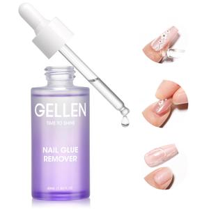 Gellen Nail Glue Remover for Press on Nails, 40ML Press On Nail Remover for UV Nail Glue, Non acetone Gentle Glue Off for False Nails Glue Tips, Odorless Easy Debonder, Not for Gel Polish