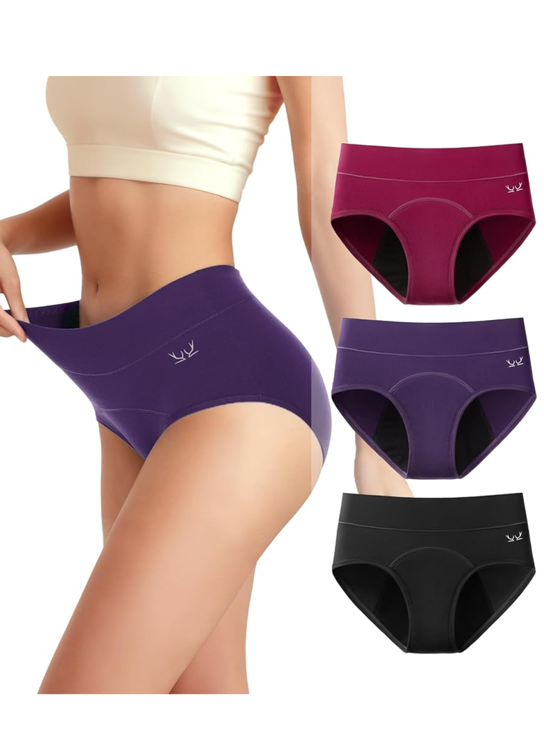 Women's Period Underwear Heavy Flow, High Absorbency Cotton Panties LeakProof Postpartum Menstrual Briefs Women Teens 3 Pcs, Large