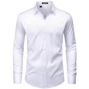 ROUWELL Men’s Wrinkle Free Dress Shirts Regular Fit Long Sleeve Non Iron Business Casual Wedding Stretch Button Down Shirt 2XL