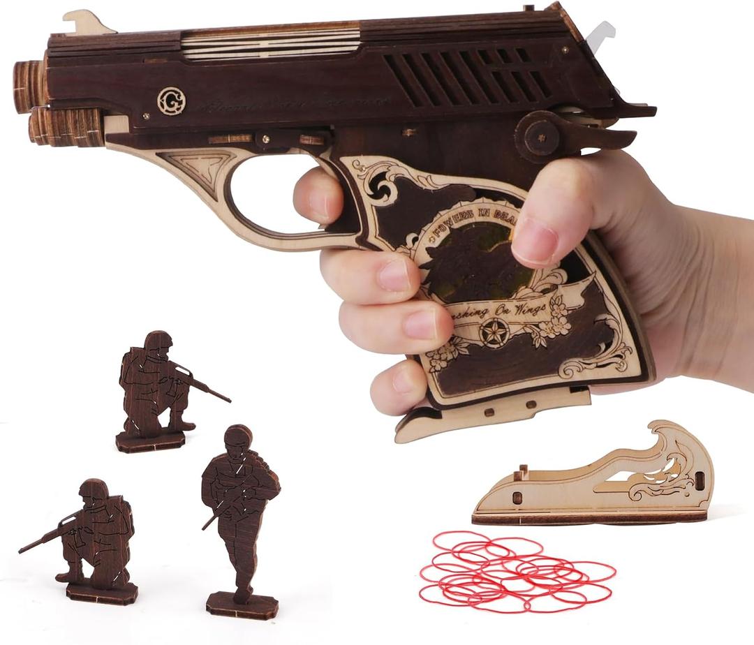 NOELKING 3D Wooden Puzzle Gun for Adults, Eagle Pistol Rubber Band Gun Building Kit, Wood Craft Model Kits, Hobbies for Men, Puzzle Birthday Gifts for Adults Teen Kids