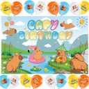 Capybara Birthday Party Backdrop Balloons - Including 1 Pcs Capy Birthday Backdrop(59x39.3 inch), 16 Pcs Colorful Balloons Decorations for Capybara Theme Animals Party Supplies Decor