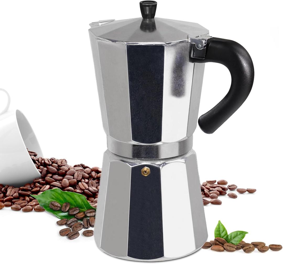 14 Cup Moka Pot Aluminum 700ml Italian Coffee Maker Stovetop Espresso CoffeeMakers Mocha Pot Percolator Greca Coffee Maker for Electric Ceramic Stove Portable for Easy Brewing (Silver)