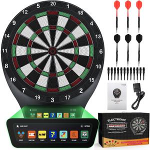 Electronic Dart Board LCD Soft Tip Dartboard Electric Digital LCD Auto-Scoring Dart Boards Set for Adults 7 Games-5 Variants Games with 6 Darts