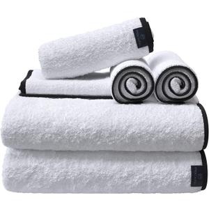 Macouba Bath Towel Set of 6  White Bath Towels with Black Trim - 2 Bath, 2 Hand, 2 Face, Black and White Bath Towels  100% Cotton, 600 GSM, Soft & Absorbent Towels for Bathroom (White / Black)