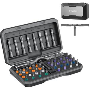 Saker 42 in 1 Screwdriver Set,Multi Bit Magnetic Screwdriver Set with T Handle & Storage Case Suitable for Furniture,Computer,Bicycle and DIY Free Combination Grey