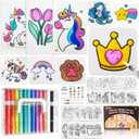 Liktoy 40Pcs Magic Foam Texture Painting Kit, 24Pcs Foam Texture Paper, 12 Colorful Brush, 2 Water Brushes, 3D Effect Texture Painting Set, Ideal for Halloween, Christmas, Birthday Gifts (cute)