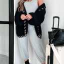 Womens 2024 Hooded Cardigan Sweaters Chunky Knit Stitch Edged Batwing Sleeve Fall Winter Loose Outerwear Coats Black (Black, L)