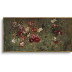 InSimSea Extra Large Framed Vintage Wall Art, Living Room Country Farmhouse Decor, Flowers Botanical Paintings, Canvas Prints, Retro Floral Long Picture for Bedroom Above of Bed,24x48inch