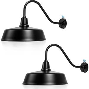 24 inch Barn Lights Outdoor Gooseneck Lighting, Dusk to Dawn Black Exterior Barn Lights, Farmhouse Wall Lighting Fixtures with Sensor for Porch Garage (2, 24" Diameter)