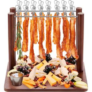 Wonderjune 2 Rows Bacon Rack Tray 13 Inch Bacon Display Holder Simple, Quick, and Easy to Use Serving Dishes for Wedding Home House Warming Gifts