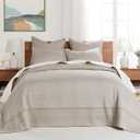 Levtex Home Cross Stitch Reversible Queen Bedspread Set (104x106in) with 2 Pillow Shams (26x20in) - Stitch Texture - Taupe - Cotton Queen Size Bedspread Set - Lightweight, Soft, Pre-Washed