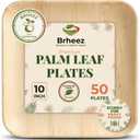 brheez Bamboo Plates Disposable Palm Leaf Plates | 10 inch bamboo dinner plates | Eco Compostable Biodegradable Plates 50 piece
