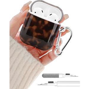 Compatible with Airpods 2nd 1st Generation Case, Cute Brown Tortoise Shell Aesthetic Design with Carabiner, Soft TPU Skin Anti-Scratch Shockproof Protective Cover for Women Girls