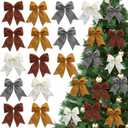 16 Pcs Neutral Christmas Velvet Bows 6 Inch Rustic Wreath Gift Bows Vintage Xmas Velvet Ribbon Bow for Christmas Tree Garland DIY Craft Wrapping Holiday Decor, Burgundy Red, Milky White, Khaki, Grey