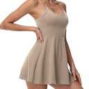 Wenlia Women's Tennis Dresses with Separate Shorts and Bra Scoop Neck Racerback Workout Golf Athletic Dress with Pockets Khaki Medium
