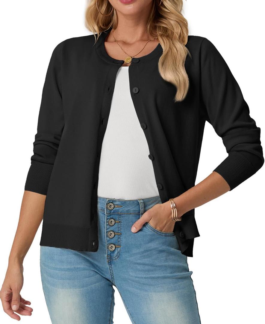 GRECERELLE Cardigan Sweaters for Women Lightweight Long Sleeve Button Up Soft Ribbed Knit Cardigans 2026 Spring Outfits (Black, XS)